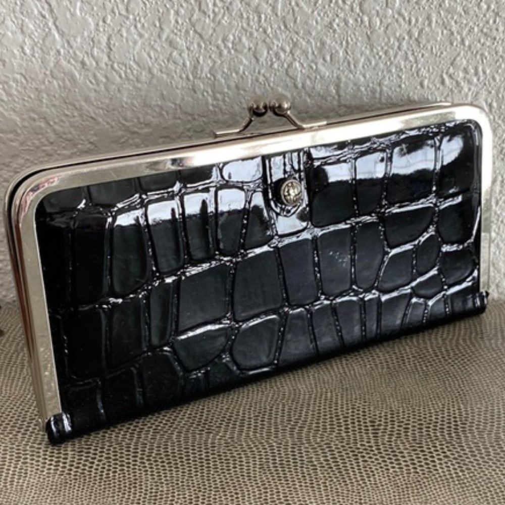 Vegan patent leather croc embossed wallet/clutch with mirror